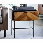 Julian Bowen Alvin Black and Natural Wood‑effect 1 Drawer Lamp Table