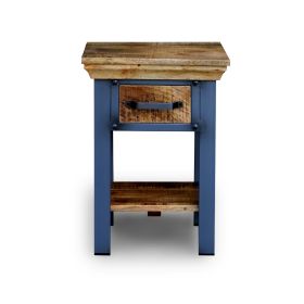 Mandi 1 Drawer Side Table in Rough Sawn Finish and Grey Base