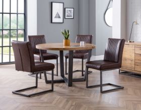 Julian Bowen Brooklyn Round Table and Chairs Set in Solid Oak