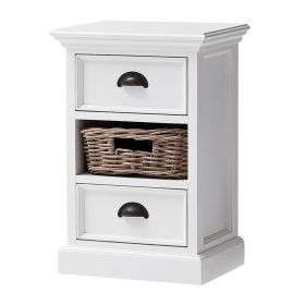 Halifax Coastal Bedside Storage Unit with Basket in Brilliant White