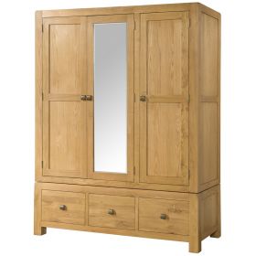 Avon Oak Triple Hanging Wardrobe With Mirror And Drawers