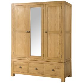 Avon Oak Triple Hanging Wardrobe With Mirror And Drawers