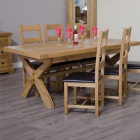 Deluxe Solid Oak X-Leg Twin Leaf Extending Dining Table 200cm