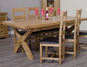 Deluxe X-Leg Twin Leaf Extending Dining Table in Solid Oak