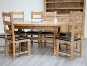 Deluxe Cross Leg Oval Extending Table in Solid Oak