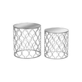 Set of Two Arabesque Silver Foil Mirrored Side Tables