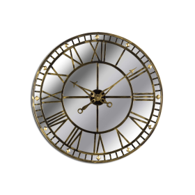 Large Antique Brass Mirrored Skeleton Clock