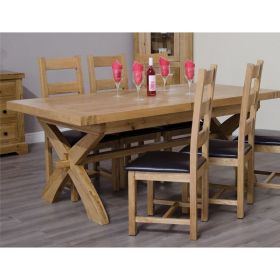 Deluxe X-Leg Twin Leaf Extending Dining Table & Chairs Set in Solid Oak