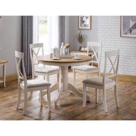 Julian Bowen Davenport Round Pedestal Table & Chairs Set in Ivory & Oak