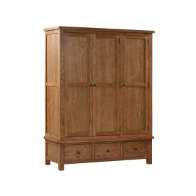Harrogate Triple Wardrobe With 3 Drawers in Rustic Oak