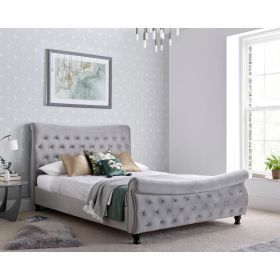 Oxford Grey Velvet Chesterfield Sleigh Bed - Multiple Sizes