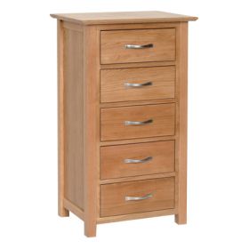 New Oak 5 Drawer Bedside Table