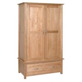 New Oak Double Wardrobe With Drawer