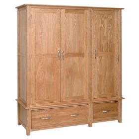 New Oak Triple Door Wardrobe With Drawers