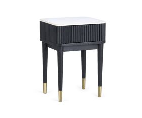 Julian Bowen Louis Fluted Stone Top Lamp Table With Drawer in Black
