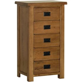 Rustic Oak 5 Drawer Bedside Table