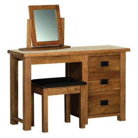 Rustic Oak Dressing Table With Stool And Mirror
