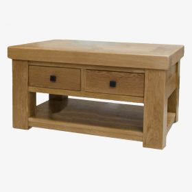 Bordeaux Solid Oak Coffee Table with Drawers & Shelf - 3 'x 2'