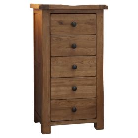 Rustic Solid Oak 5 Drawer Narrow Chest
