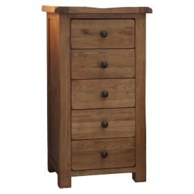 Rustic Solid Oak 5 Drawer Narrow Chest