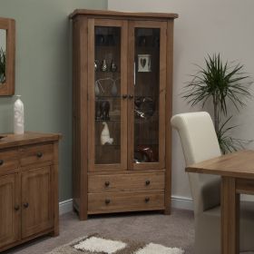 Rustic Solid Oak Glass Display Cabinet