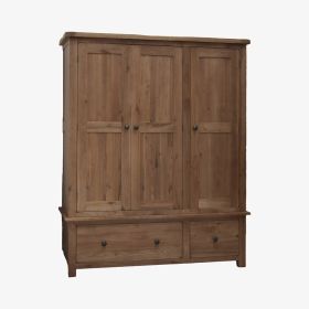 Rustic Solid Oak Triple Wardrobe