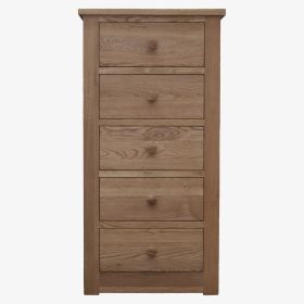 Torino 5 Drawer Narrow Chest in Solid Oak