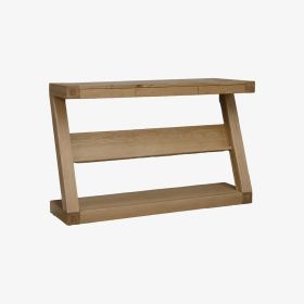Z Wide Console Table with Shelf in Solid Oak