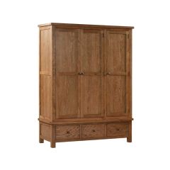 Harrogate Triple Wardrobe With 3 Drawers in Rustic Oak