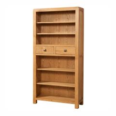 Avon Oak Tall Bookcase with 2 Drawers in Solid Oak