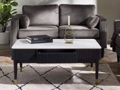 Julian Bowen Louis Fluted Stone Top Coffee Table With 2 Drawers in Black