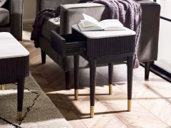 Julian Bowen Louis Fluted Stone Top Lamp Table With Drawer in Black