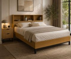 Julian Bowen Sia Bookcase Headboard King Size Bed - Light Oak Effect