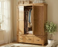 Somerset Oak Triple Wardrobe With Drawers