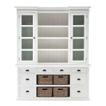 Halifax Coastal Library Hutch Cabinet with Basket Set in Brilliant White