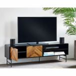 Julian Bowen Alvin Black and Natural Wood‑Effect 65" TV Unit