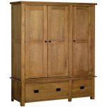 Rustic Oak Triple Wardrobe With Drawers