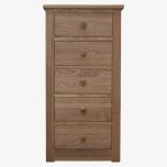 Torino 5 Drawer Narrow Chest in Solid Oak