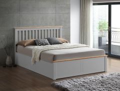 Malmo Pearl Grey Wooden Ottoman Bed in Double or King Size