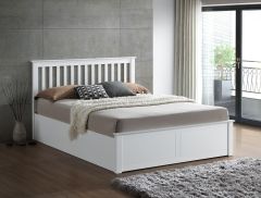 Malmo White Wooden Ottoman Bed in Double or King Size