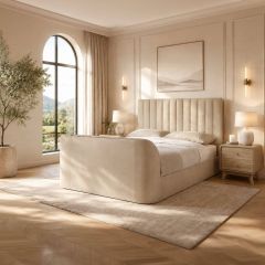 Julian Bowen Alana Side-Lift Ottoman TV Bed in Cream Velvet - Standard Double