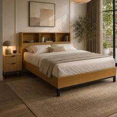 Julian Bowen Sia Bookcase Headboard Double Bed - Light Oak Effect