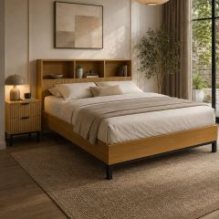 Julian Bowen Sia Bookcase Headboard King Size Bed - Light Oak Effect
