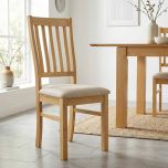 Keswick Oak Slatted Chair with Fabrc Seat Pad - Set of 2