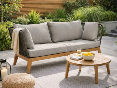 Saige Rope Woven Outdoor 3 Seater Sofa with Grey Cushions
