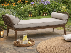 Saige Rope Woven Outdoor Lounge Bench with Cushions