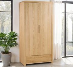 Julian Bowen Curve 2 Door 1 Drawer Wardrobe in Solid Oak