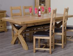 Deluxe X-Leg Twin Leaf Extending Dining Table in Solid Oak