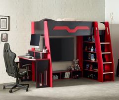 Shuttle Gaming High Sleeper Bed in Black & Red