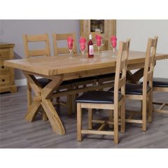 Deluxe X-Leg Twin Leaf Extending Dining Table & Chairs Set in Solid Oak